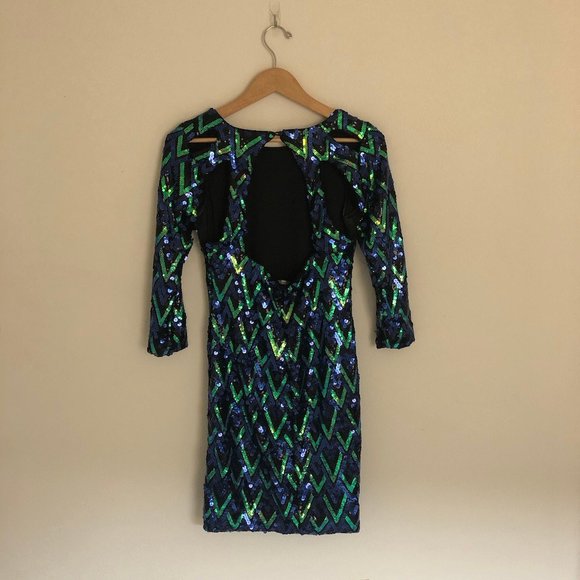 Charlotte Russe | Green and Blue Sequin Party Dres - Picture 3 of 4